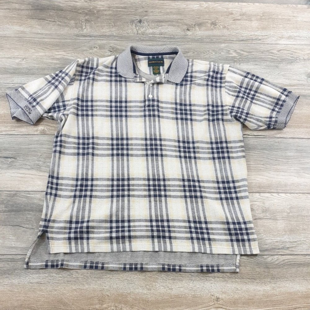 IZOD Club Mens Large Short Sleeve Shirt Flannel Feel Sport Casual Athletic Golf